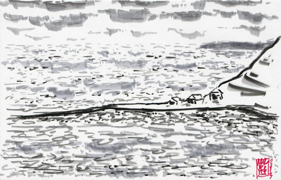 Landscape with island Grimsey on the horizon